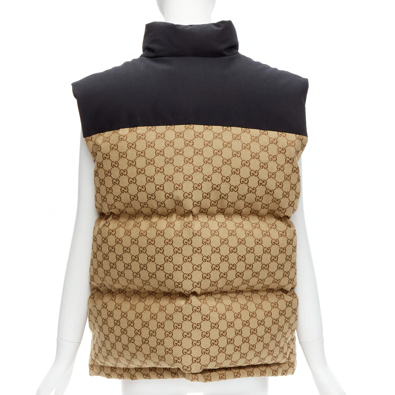 GUCCI THE NORTH FACE black beige big logo GG monogram padded vest jacket IT40 S