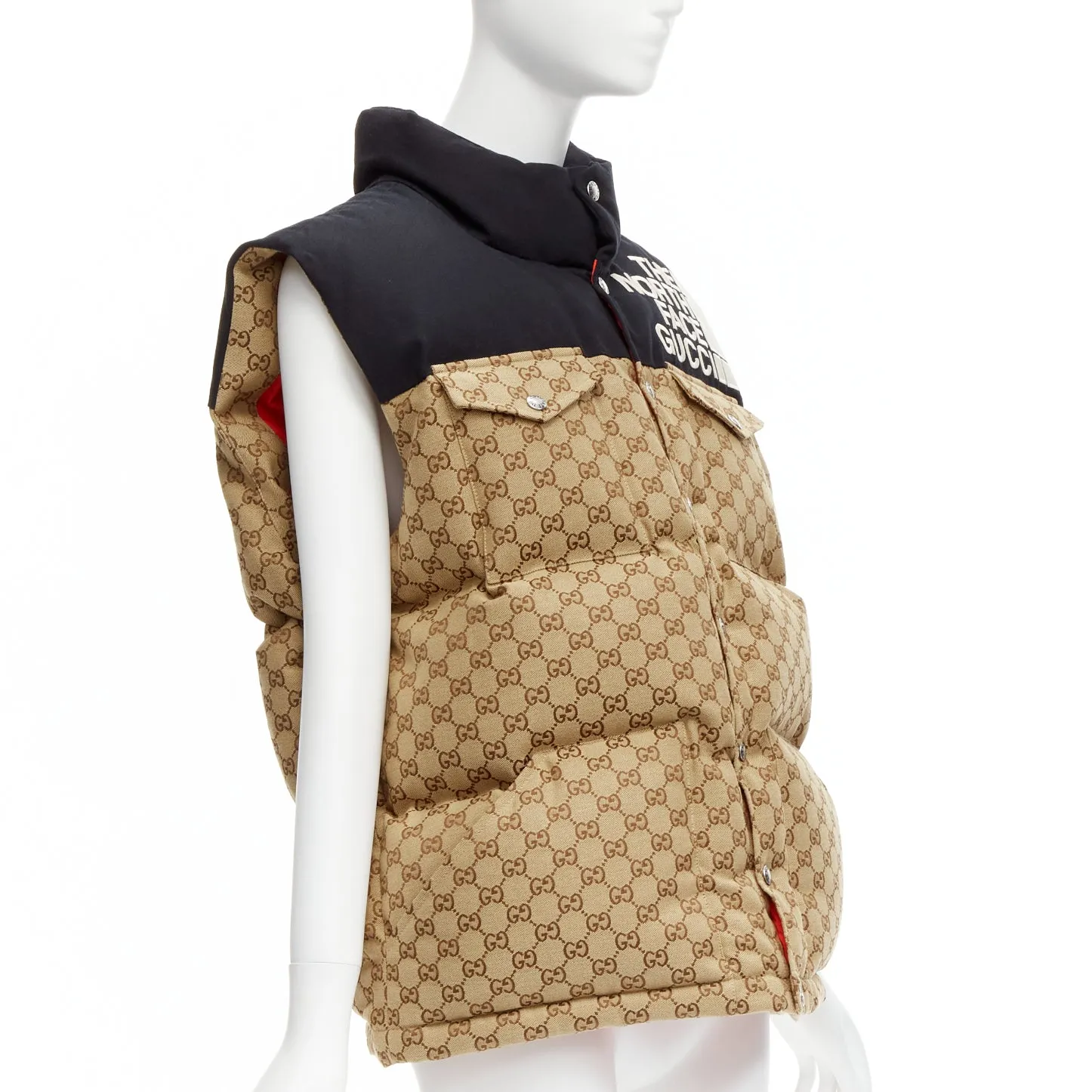GUCCI THE NORTH FACE black beige big logo GG monogram padded vest jacket IT40 S