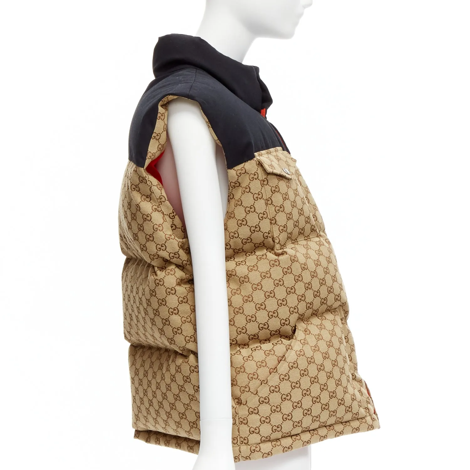 GUCCI THE NORTH FACE black beige big logo GG monogram padded vest jacket IT40 S