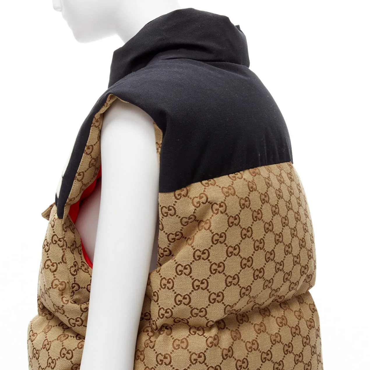 GUCCI THE NORTH FACE black beige big logo GG monogram padded vest jacket IT40 S