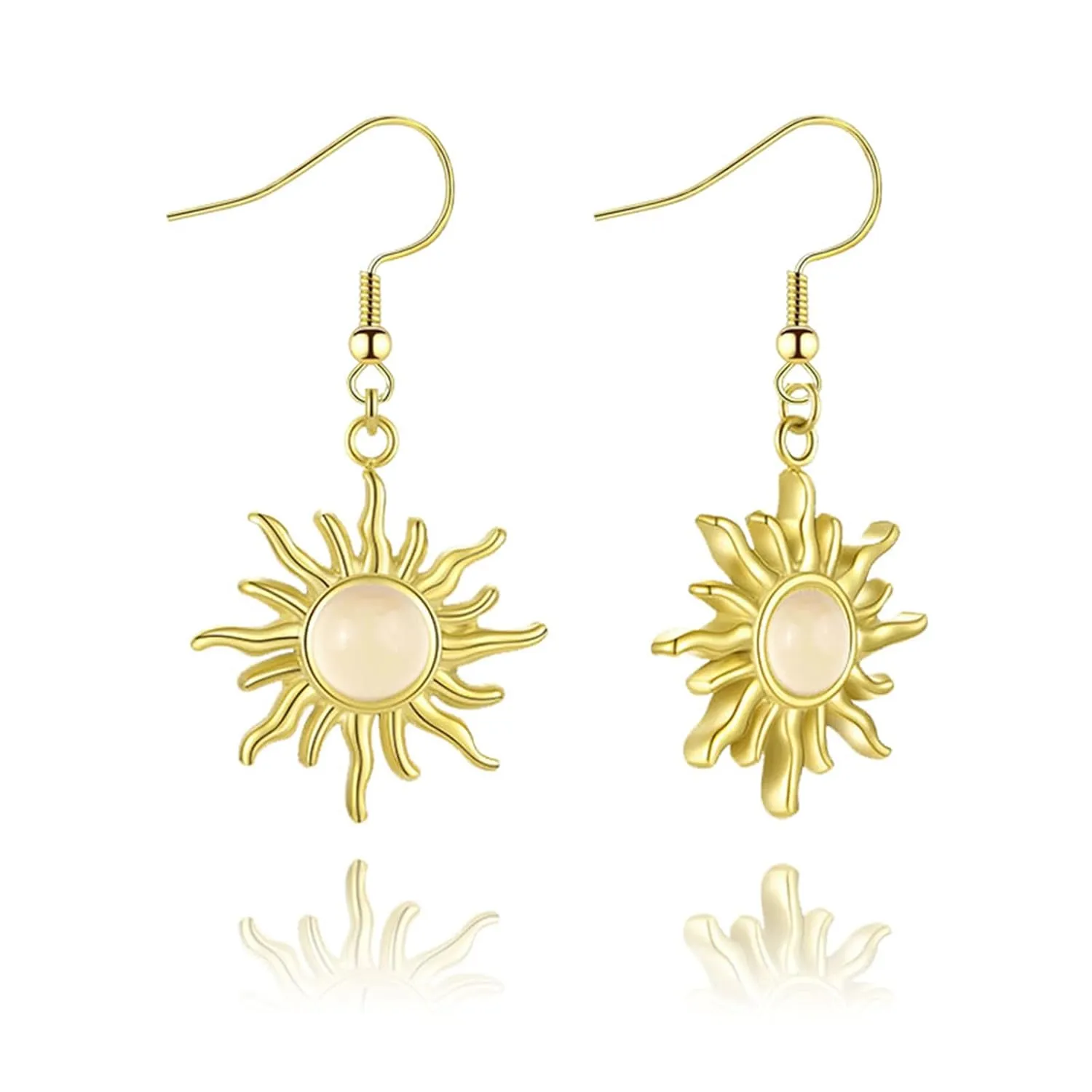 Handmade Sun Earrings for Women Girls Unique Dainty Simple 14K Gold Vintage Boho Sun Orange Crystal Handmade Gemstone Hippie Earrings Sun Jewelry Gifts (White)