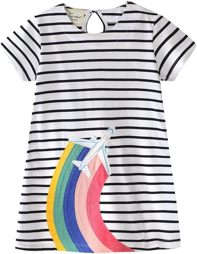 HILEELANG Toddler Girl Cotton Casual Dress Summer Short Sleeve Basic Tunic Playwear Shirt Dresses
