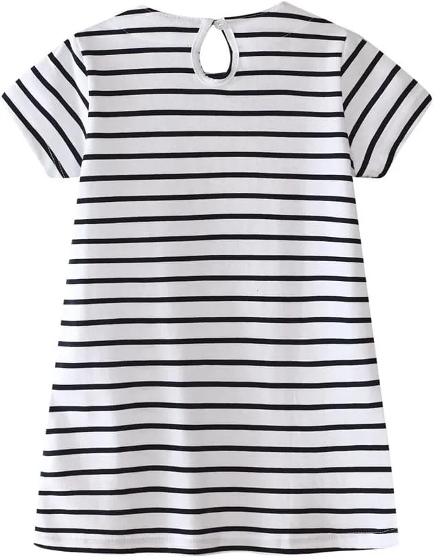 HILEELANG Toddler Girl Cotton Casual Dress Summer Short Sleeve Basic Tunic Playwear Shirt Dresses