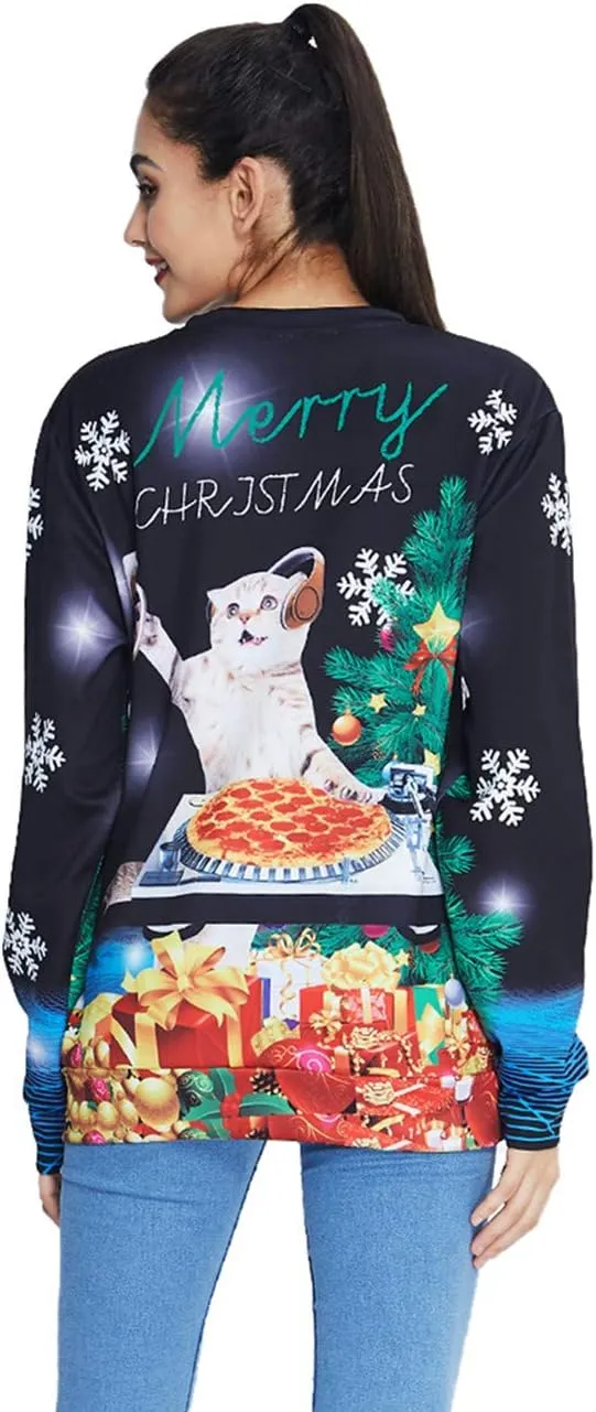 Idgreatim Unisex Ugly Christmas Crewneck Sweatshirt Novelty 3D Graphic Long Sleeve Sweater Shirt