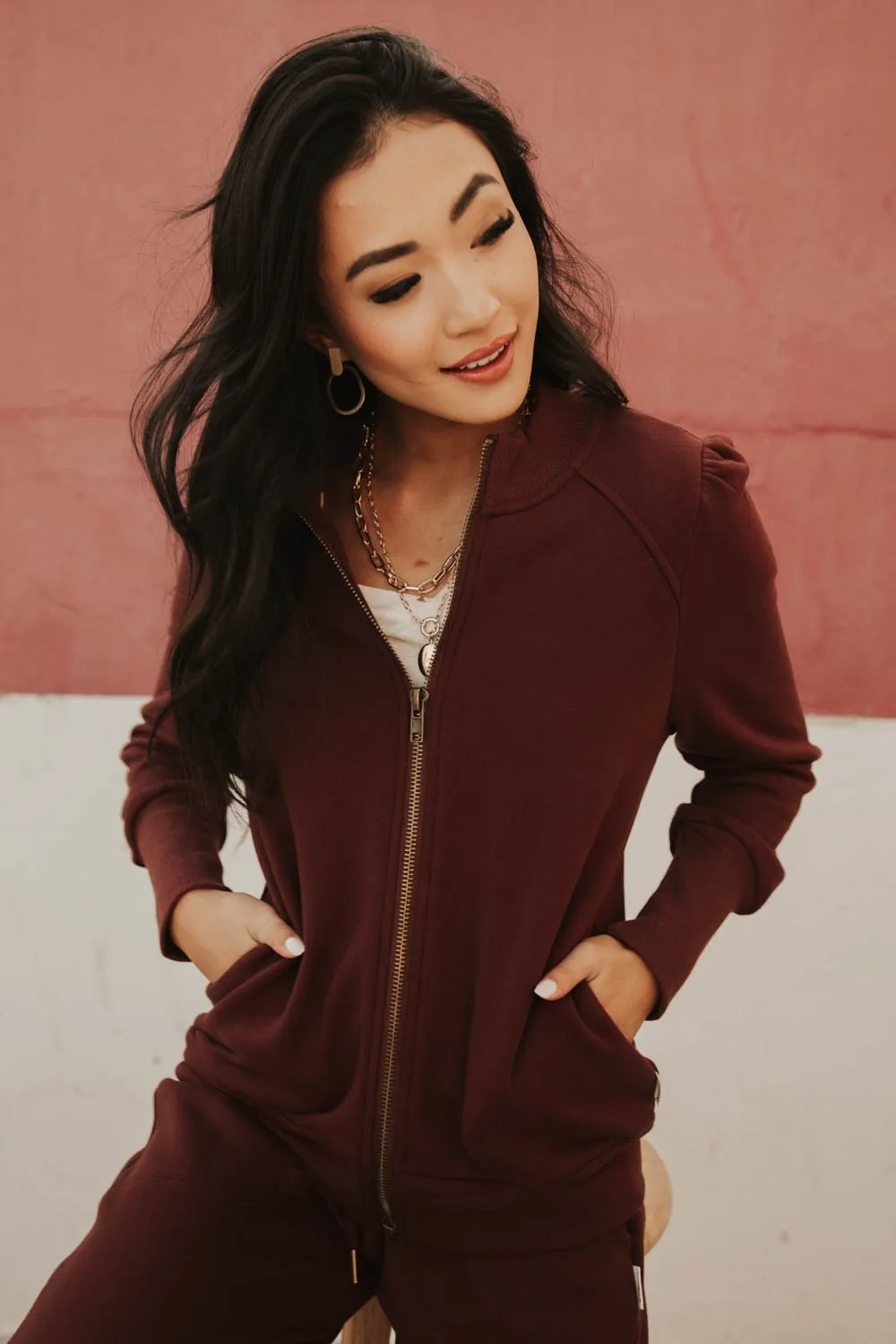 Kourtney Zipper Sweatshirt in Burgundy