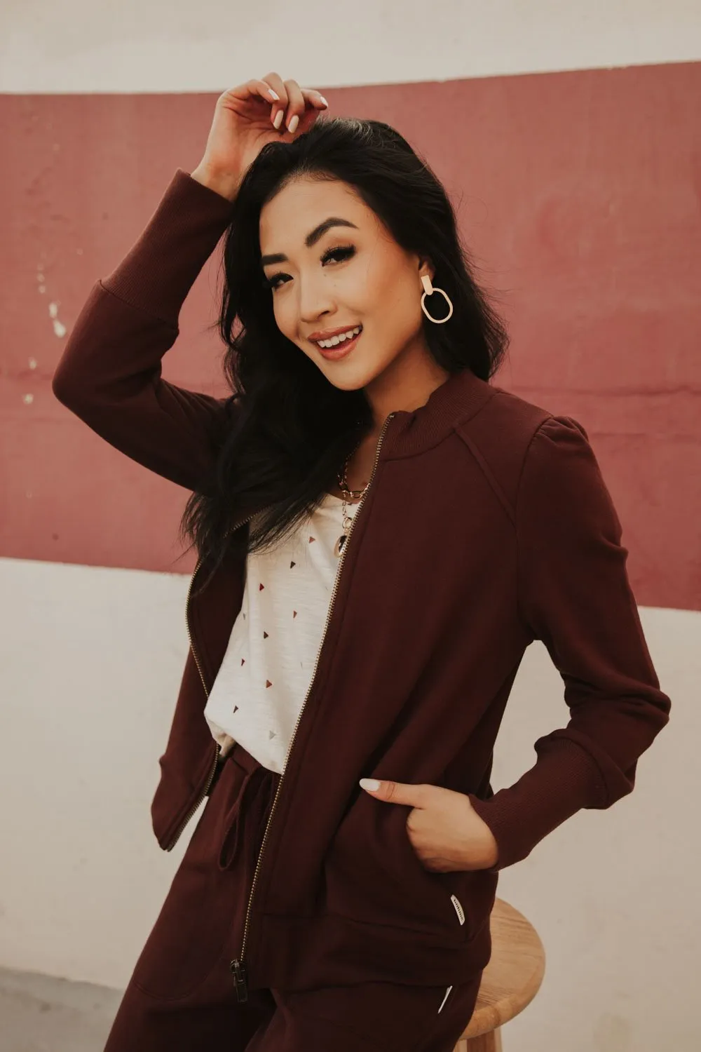 Kourtney Zipper Sweatshirt in Burgundy