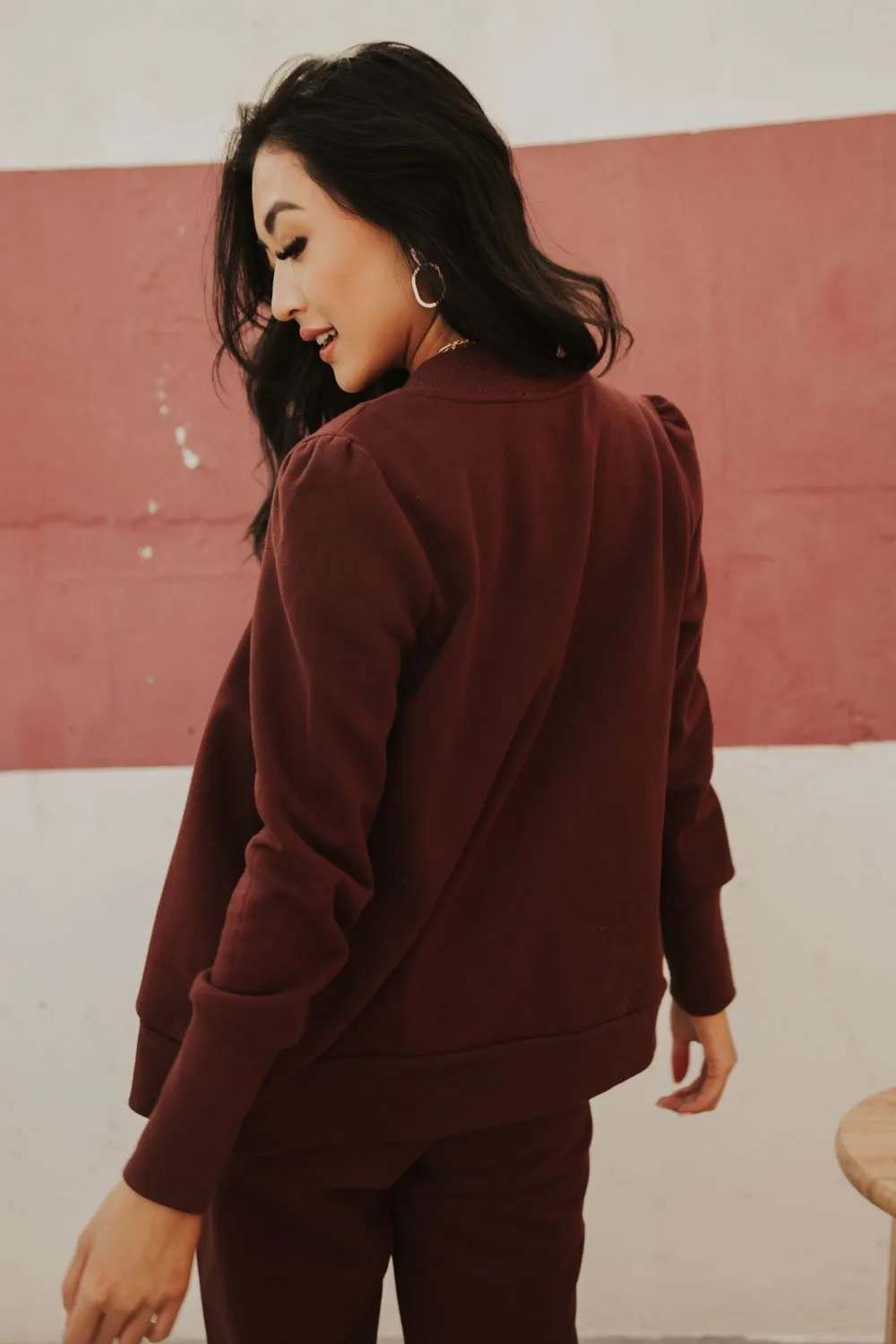 Kourtney Zipper Sweatshirt in Burgundy
