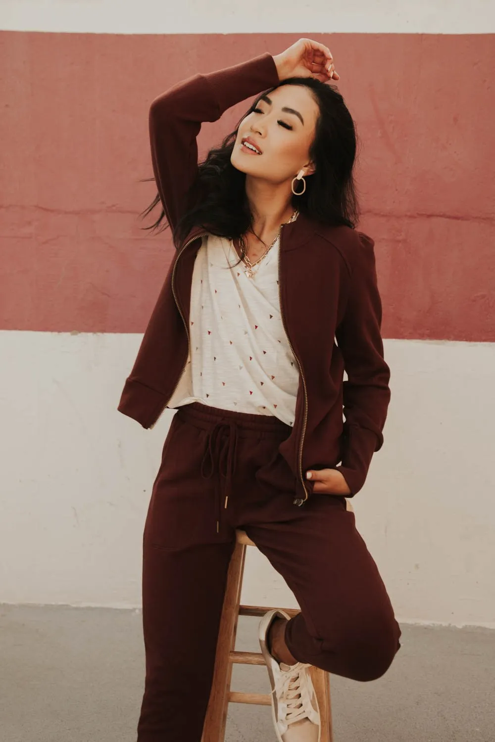 Kourtney Zipper Sweatshirt in Burgundy