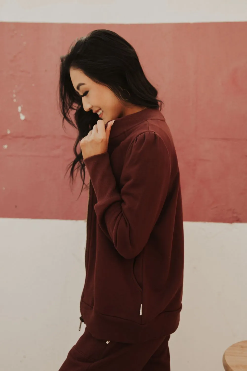 Kourtney Zipper Sweatshirt in Burgundy