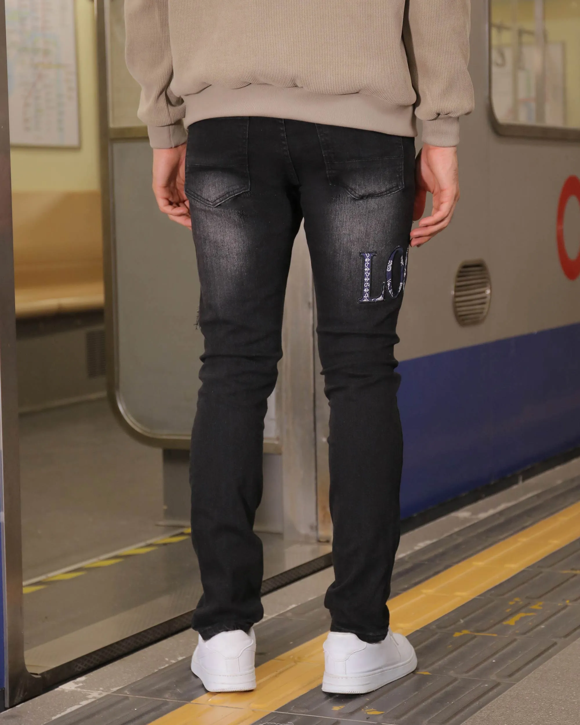 LOGEQI Black Ripped Jeans with Bold Rips-Mexico Local Delivery