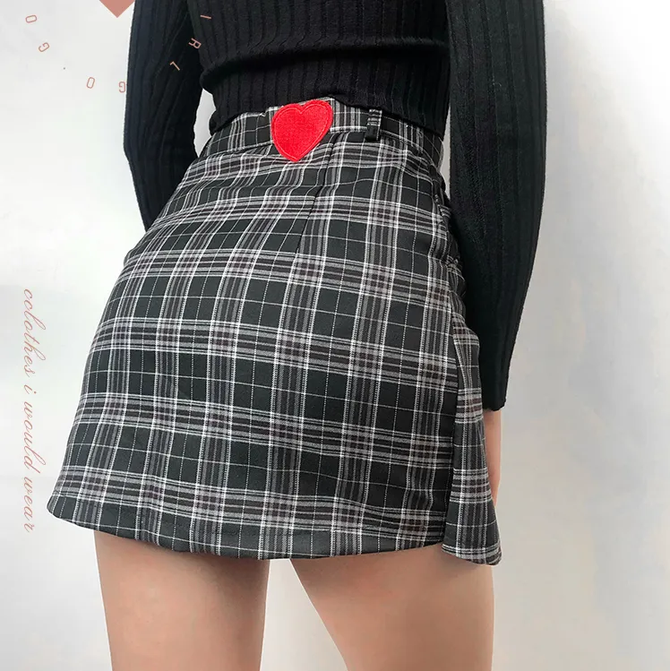 Love heart plaid skirt KF90359