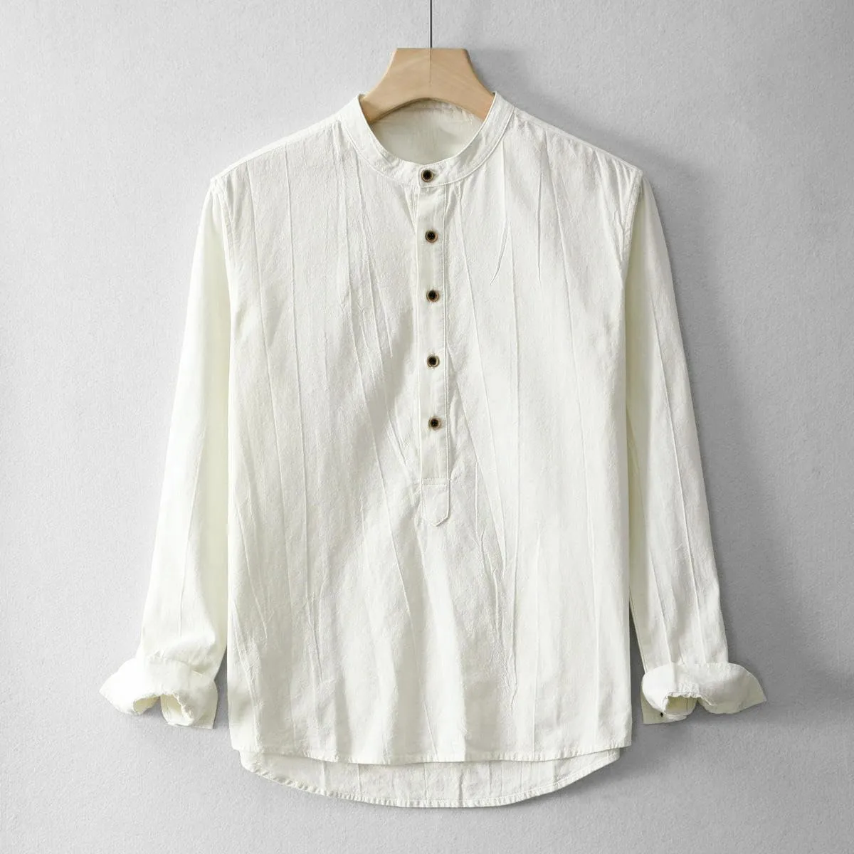 Men's Casual Simple Chinese Style Ramie Washed Cotton Linen Tie-Dye Pullover Shirt