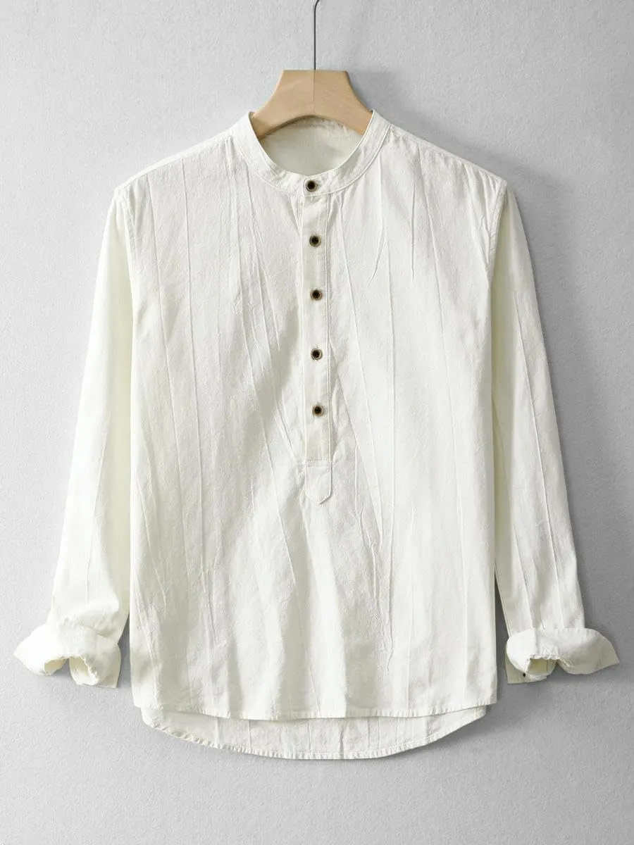 Men's Casual Simple Chinese Style Ramie Washed Cotton Linen Tie-Dye Pullover Shirt