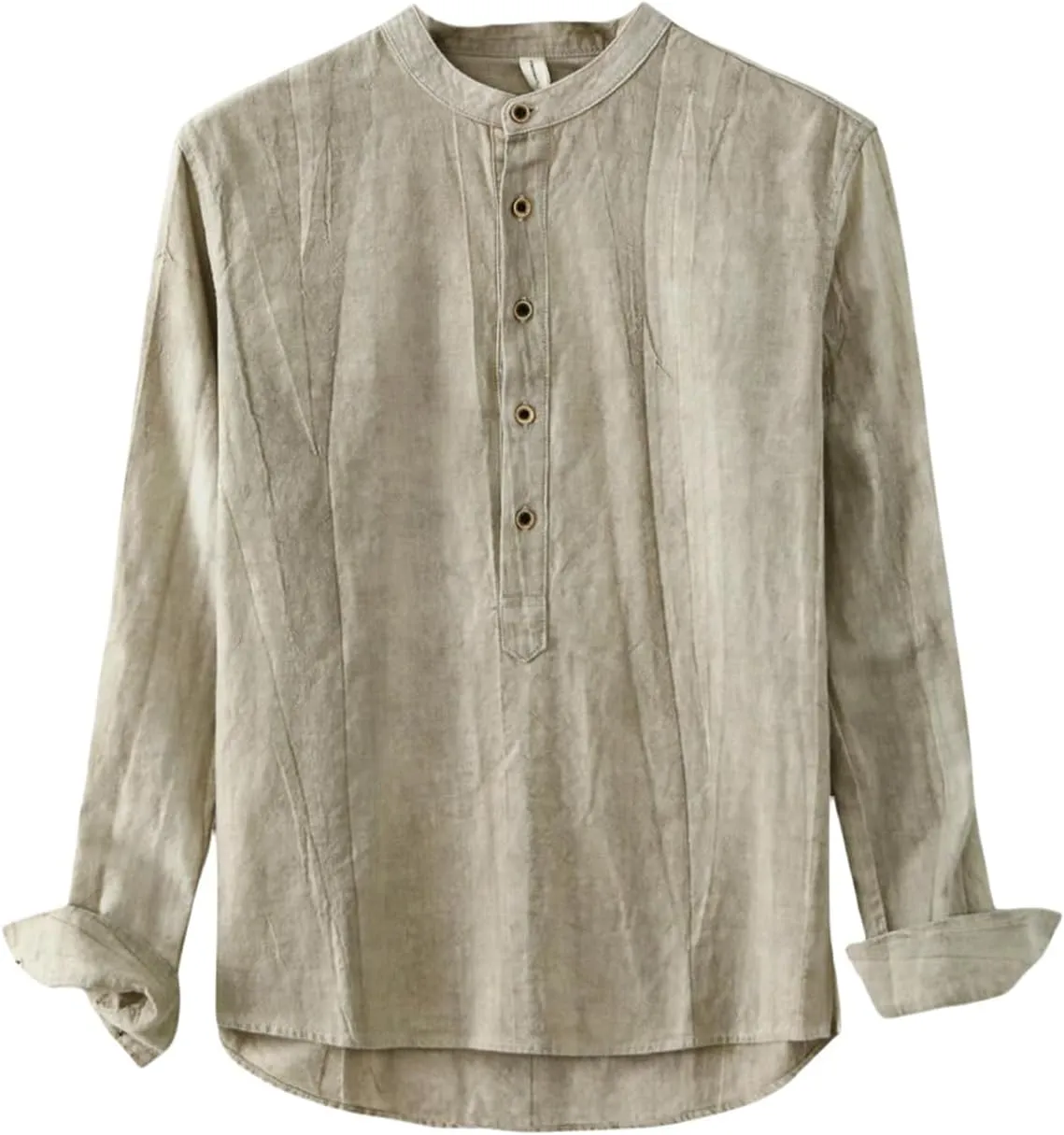 Men's Casual Simple Chinese Style Ramie Washed Cotton Linen Tie-Dye Pullover Shirt