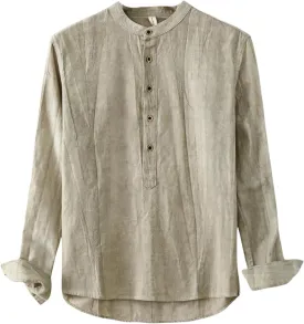 Men's Casual Simple Chinese Style Ramie Washed Cotton Linen Tie-Dye Pullover Shirt