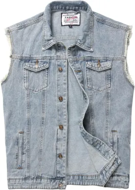 Men's Denim Vest,Sleeveless Jean Jacket Ripped Stretchy Distressed Battle Vest for Men Sleeve Less Outerwear