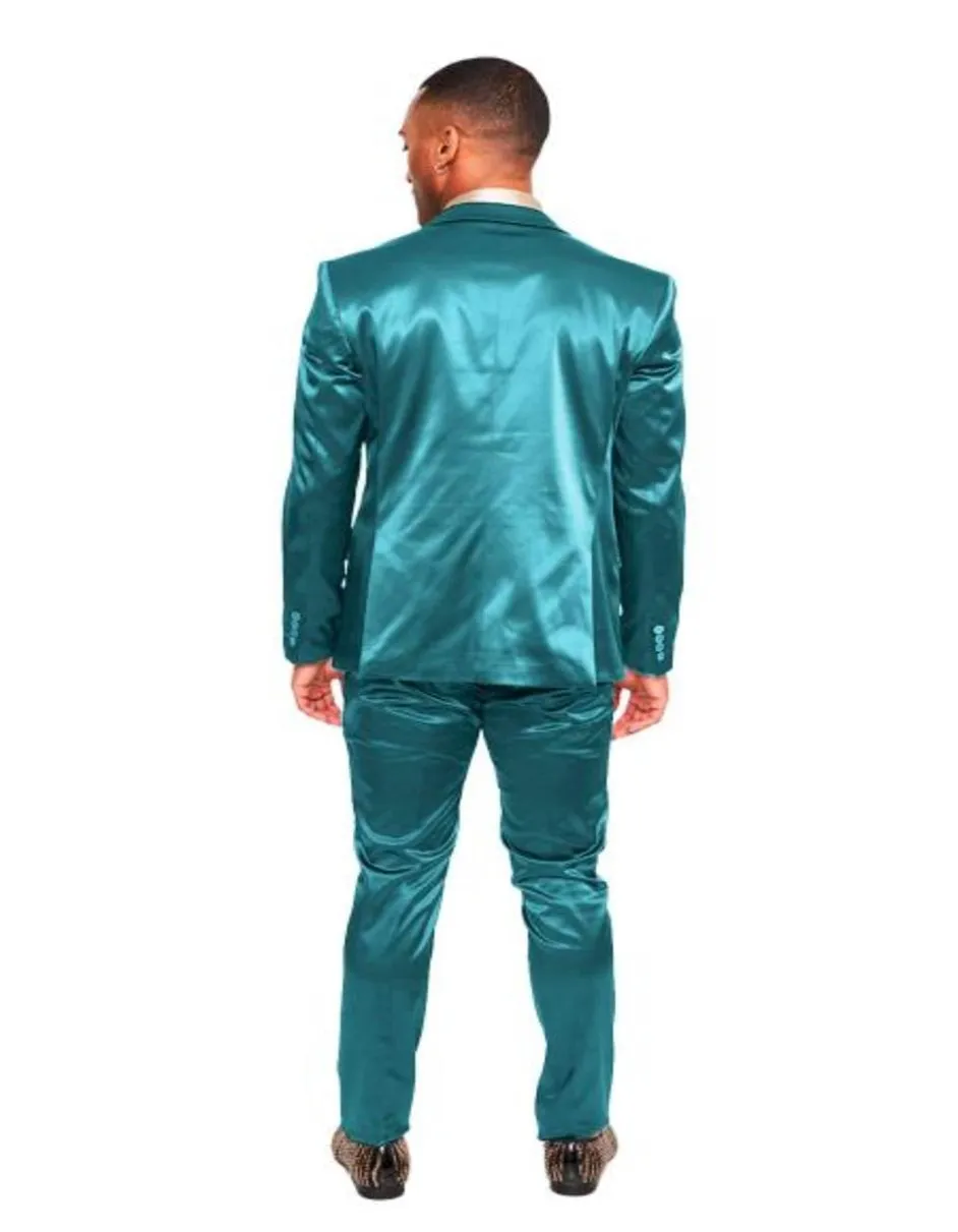 Mens Two Buttons Peak Lapel Suit Turquoise