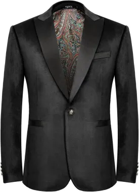 Men's Velvet Blazer One Button Casual Tuxedo for Men Blazer Lapel Prom Party Wedding Banquet