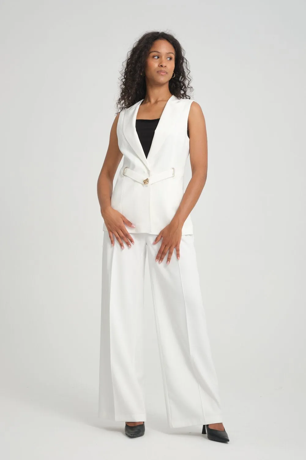 NDL Women Belt Detail Vest Women's Suit White - Heist-op-den-Berg