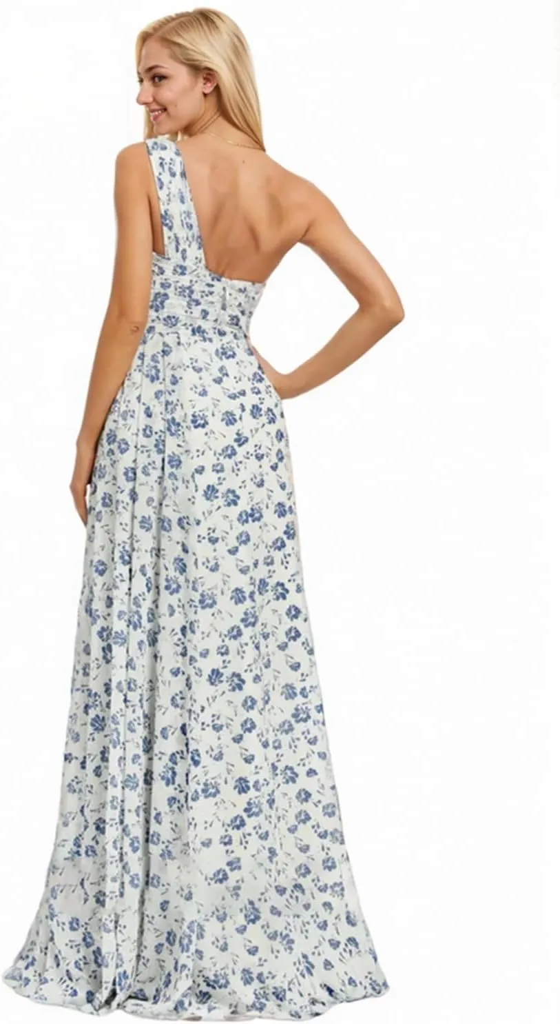 One Shoulder Floral Bridesmaid Dresses 2025 Curvy Prom Dress with Slit Long Chiffon Wedding Guest Dresses Summer