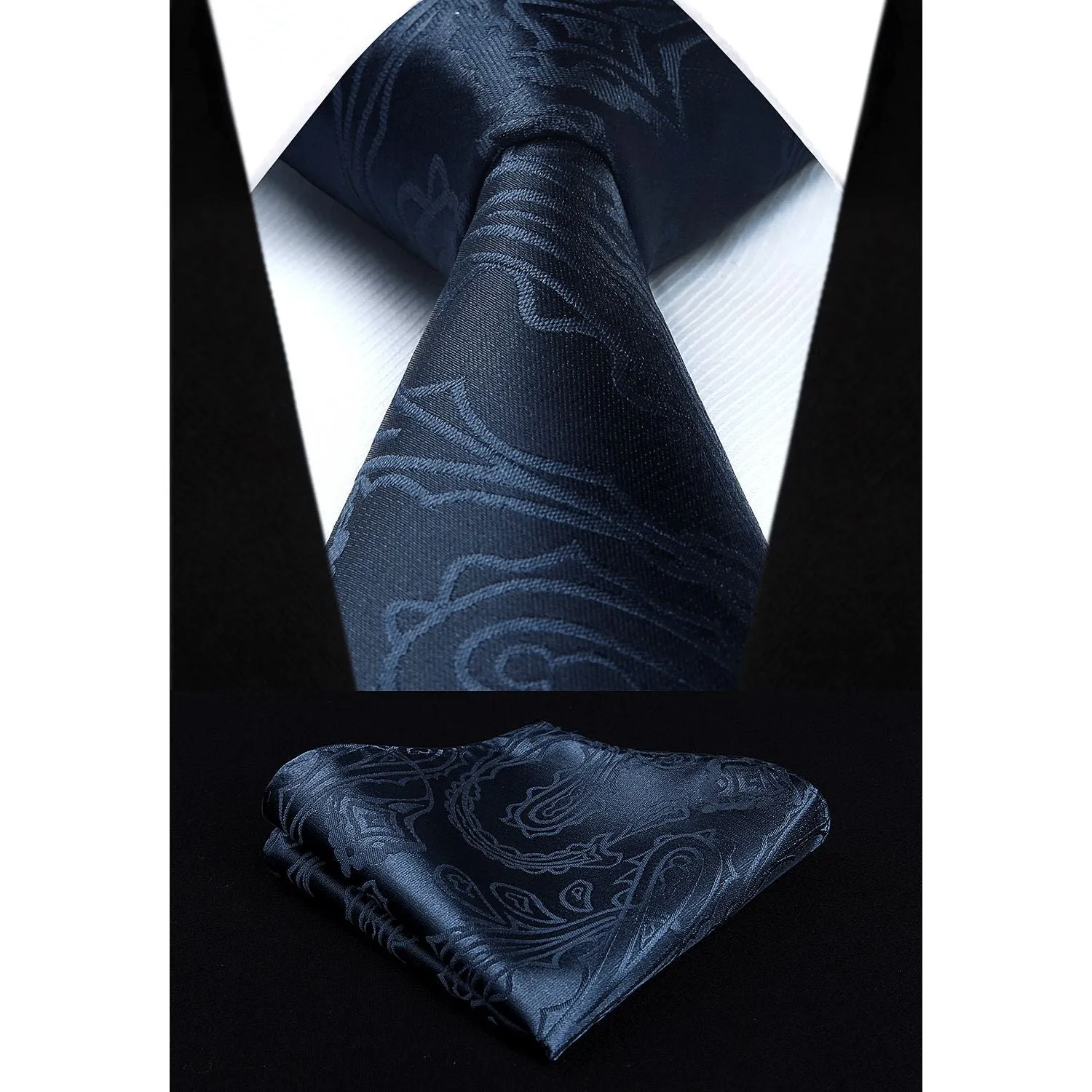 Paisley Suit Vest Tie Handkerchief Set - Navy Blue