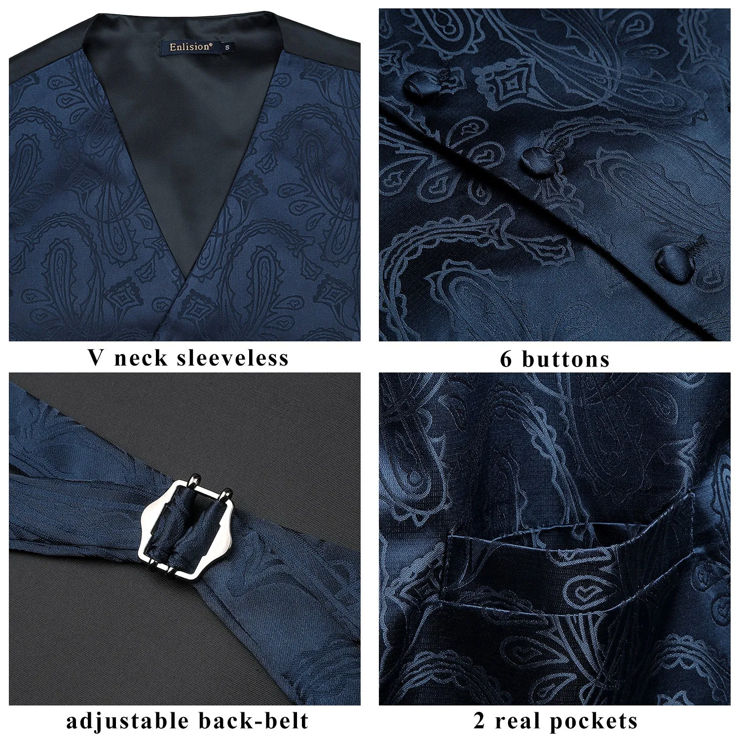Paisley Suit Vest Tie Handkerchief Set - Navy Blue