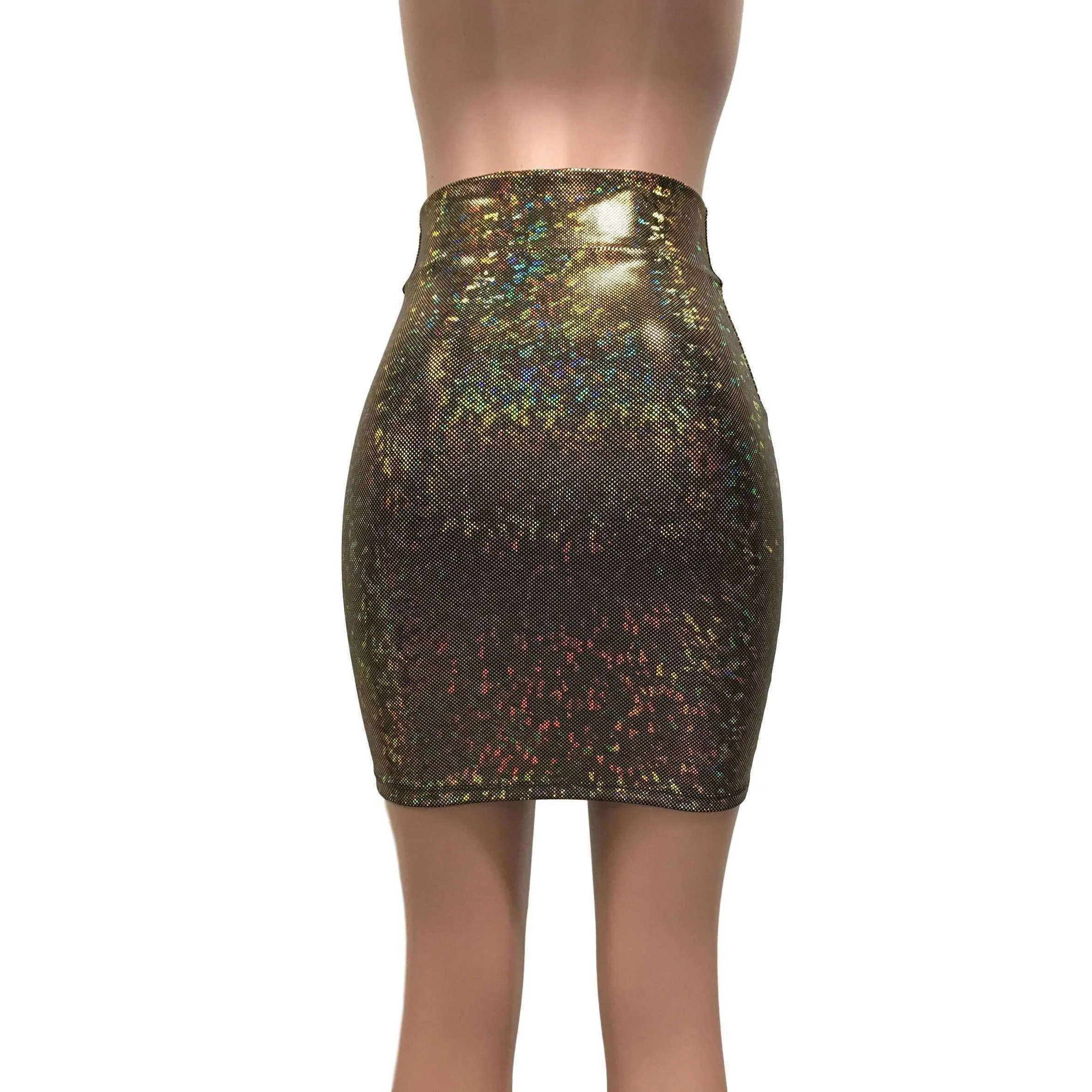 Pencil Skirt - Gold on Black Shattered Glass Holographic