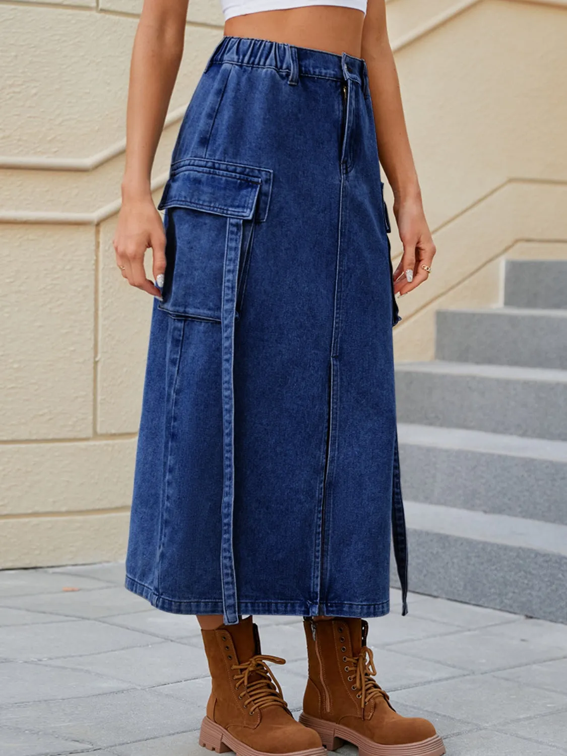 "NY Girl"Pocketed High Waist Denim Skirt