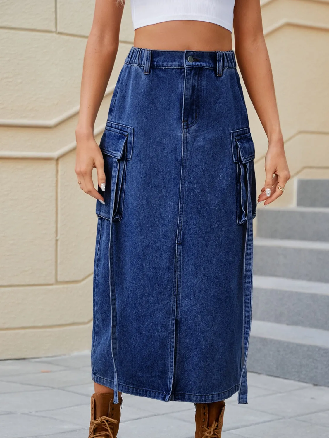 "NY Girl"Pocketed High Waist Denim Skirt