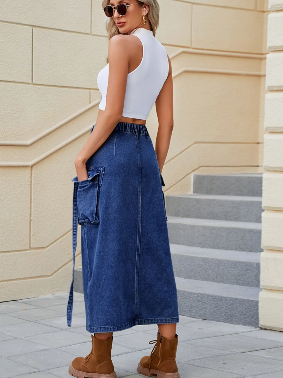"NY Girl"Pocketed High Waist Denim Skirt