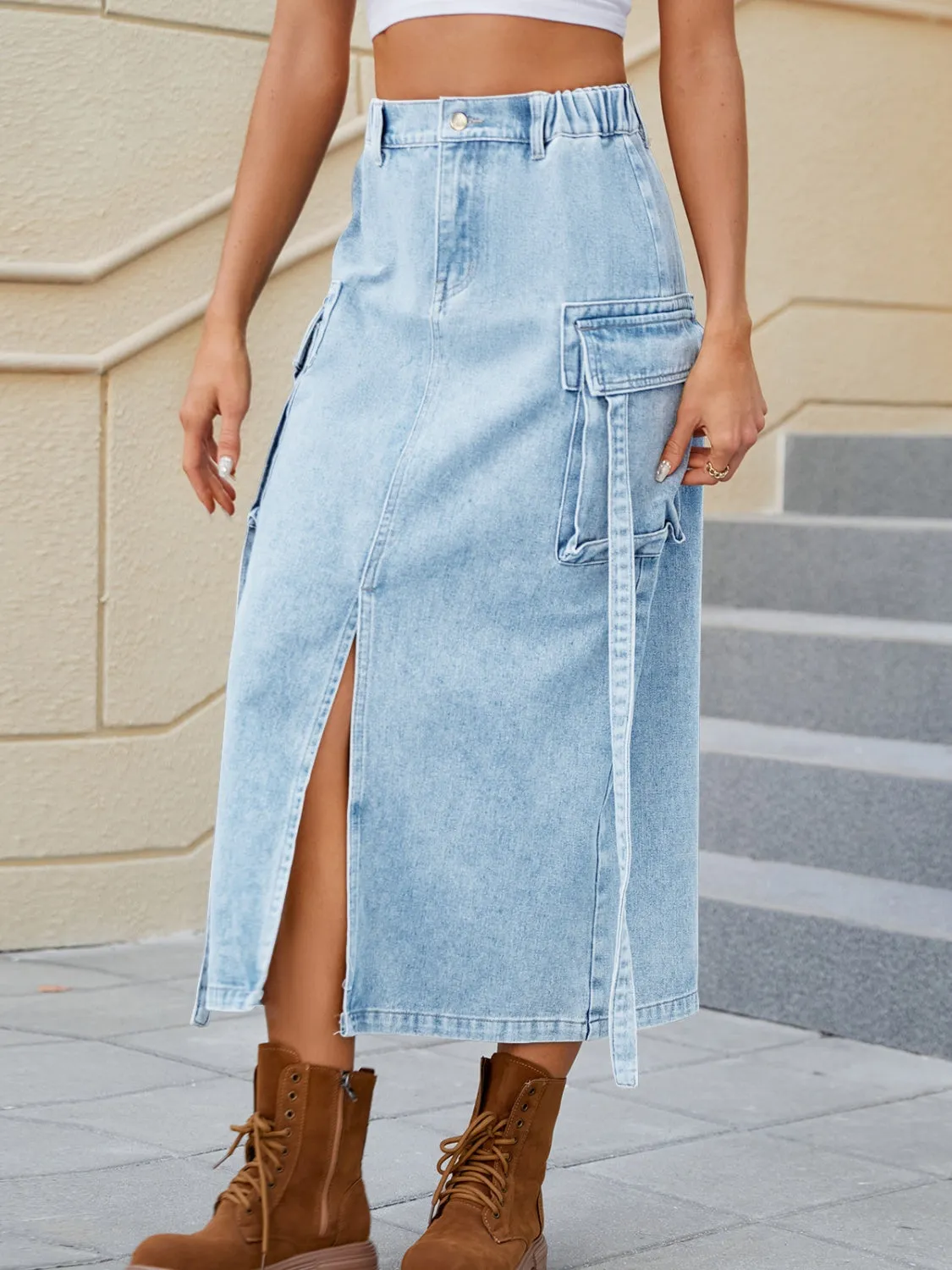 "NY Girl"Pocketed High Waist Denim Skirt