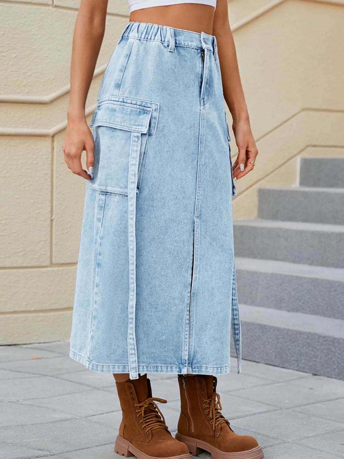 "NY Girl"Pocketed High Waist Denim Skirt