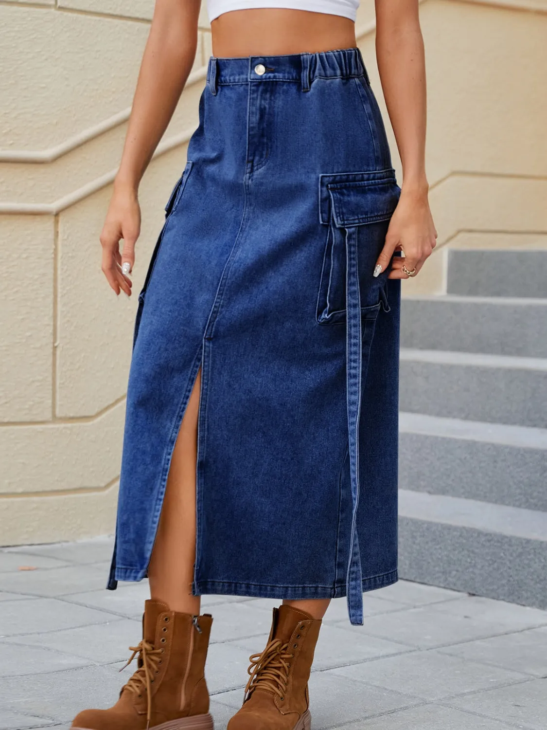 "NY Girl"Pocketed High Waist Denim Skirt