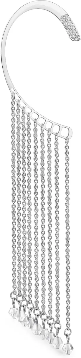 Right Left Fashion Fringe Cascade Cartilage Cuff Hook Ear Wrap Earring For Women Crystal Silver Tone Stainless Steel