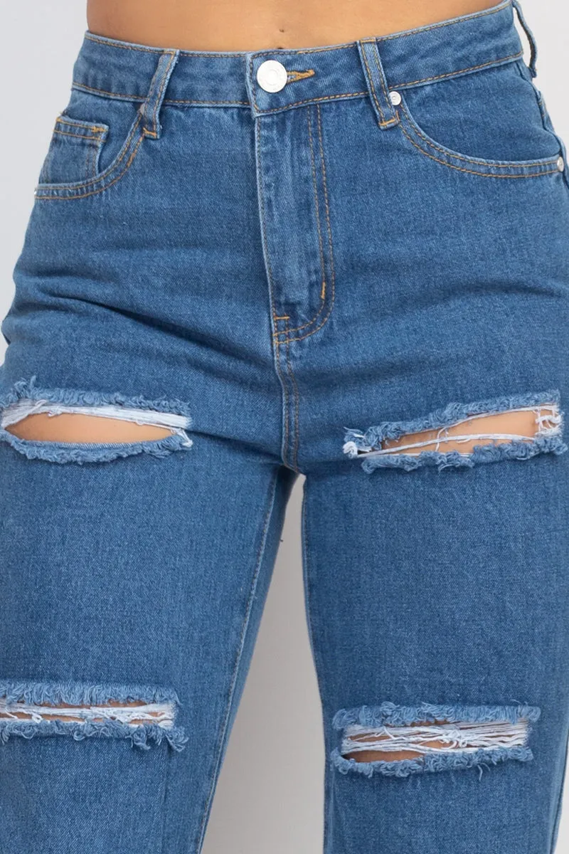 Rolled Hem Ripped Jeans