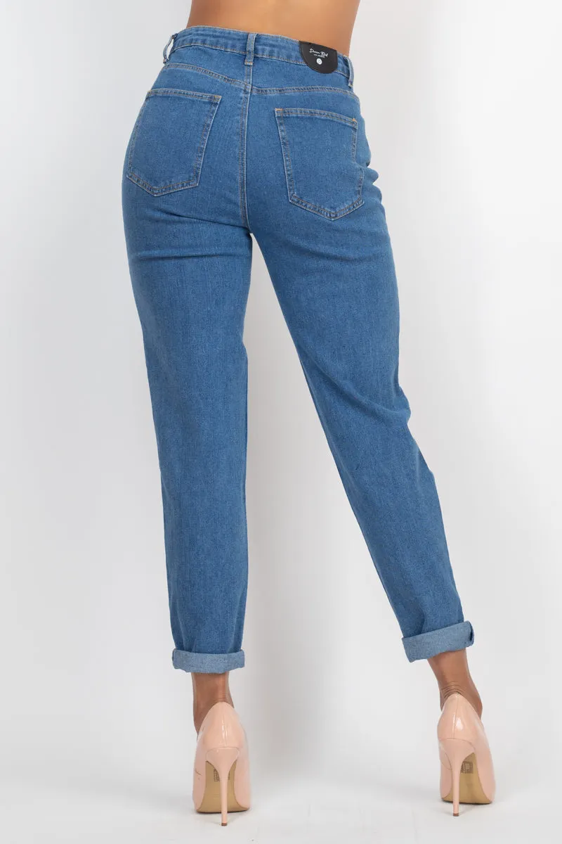 Rolled Hem Ripped Jeans