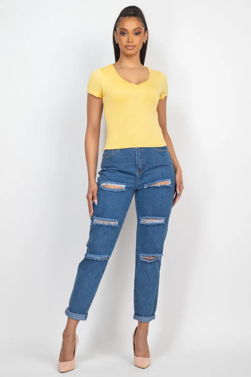 Rolled Hem Ripped Jeans