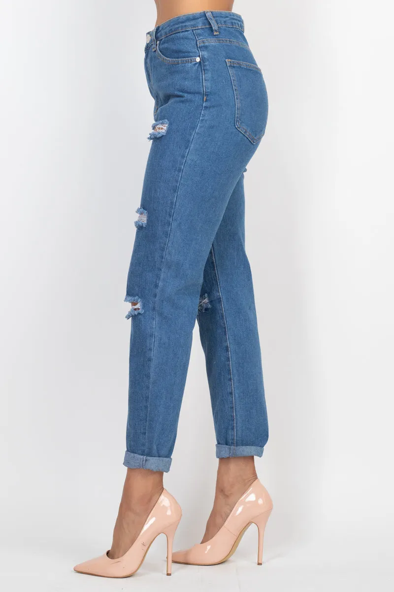 Rolled Hem Ripped Jeans