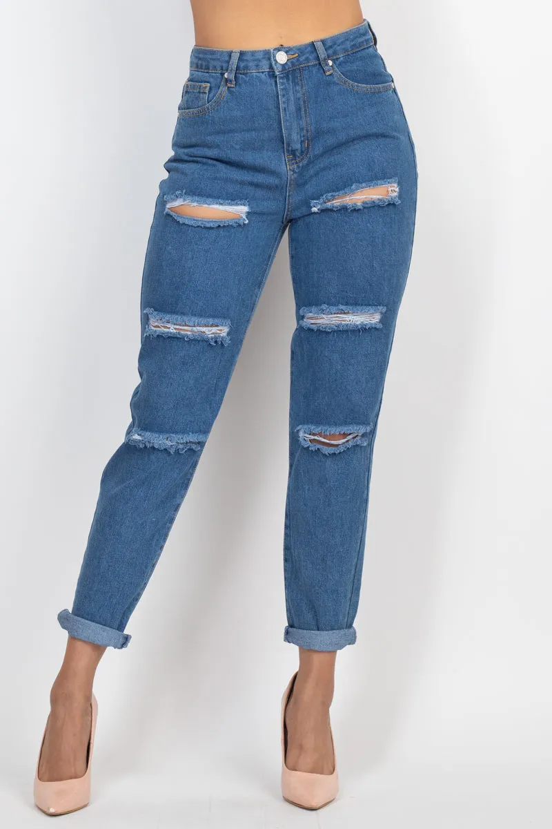 Rolled Hem Ripped Jeans