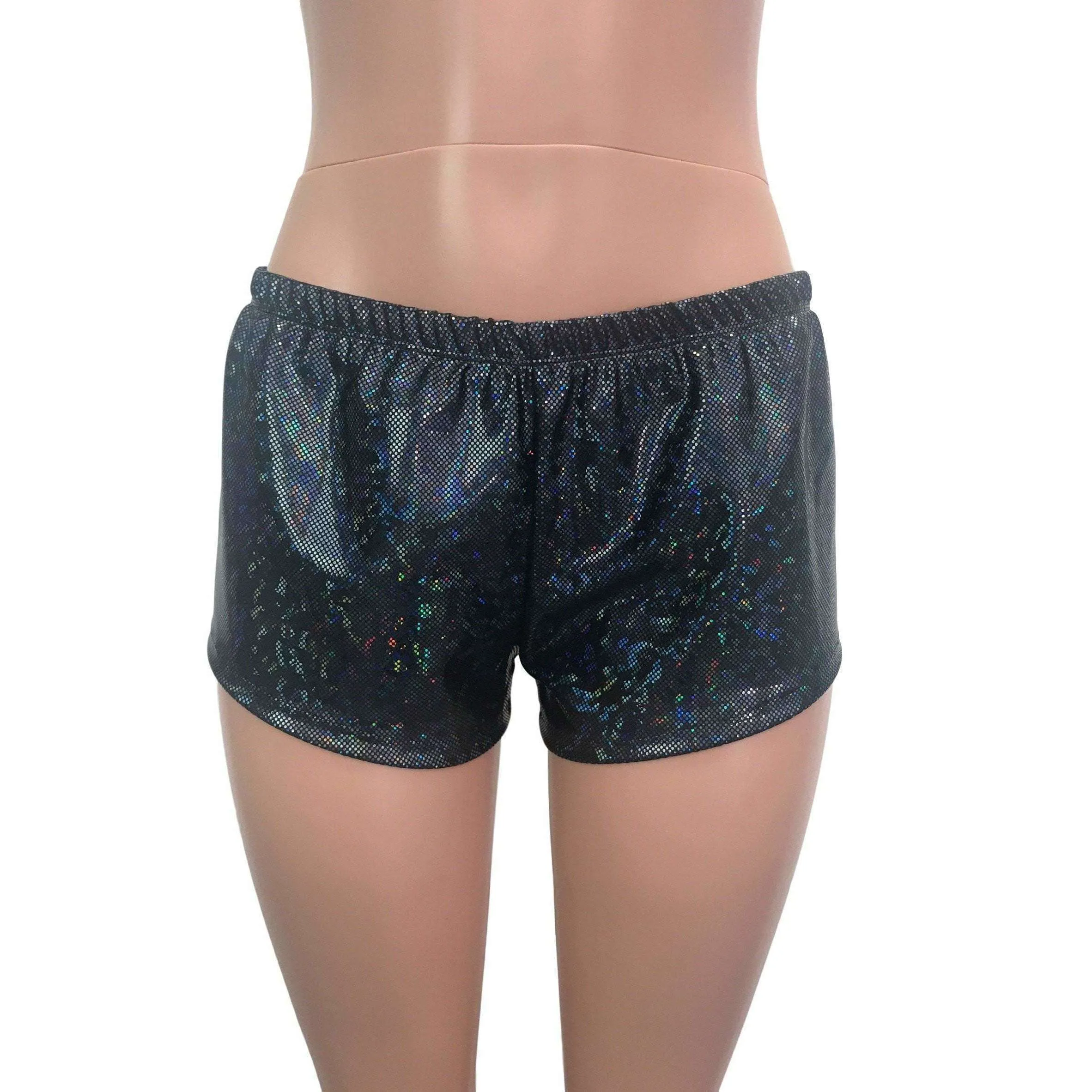 SALE - MEDIUM Rave Shorts - Black Shattered Glass Holographic