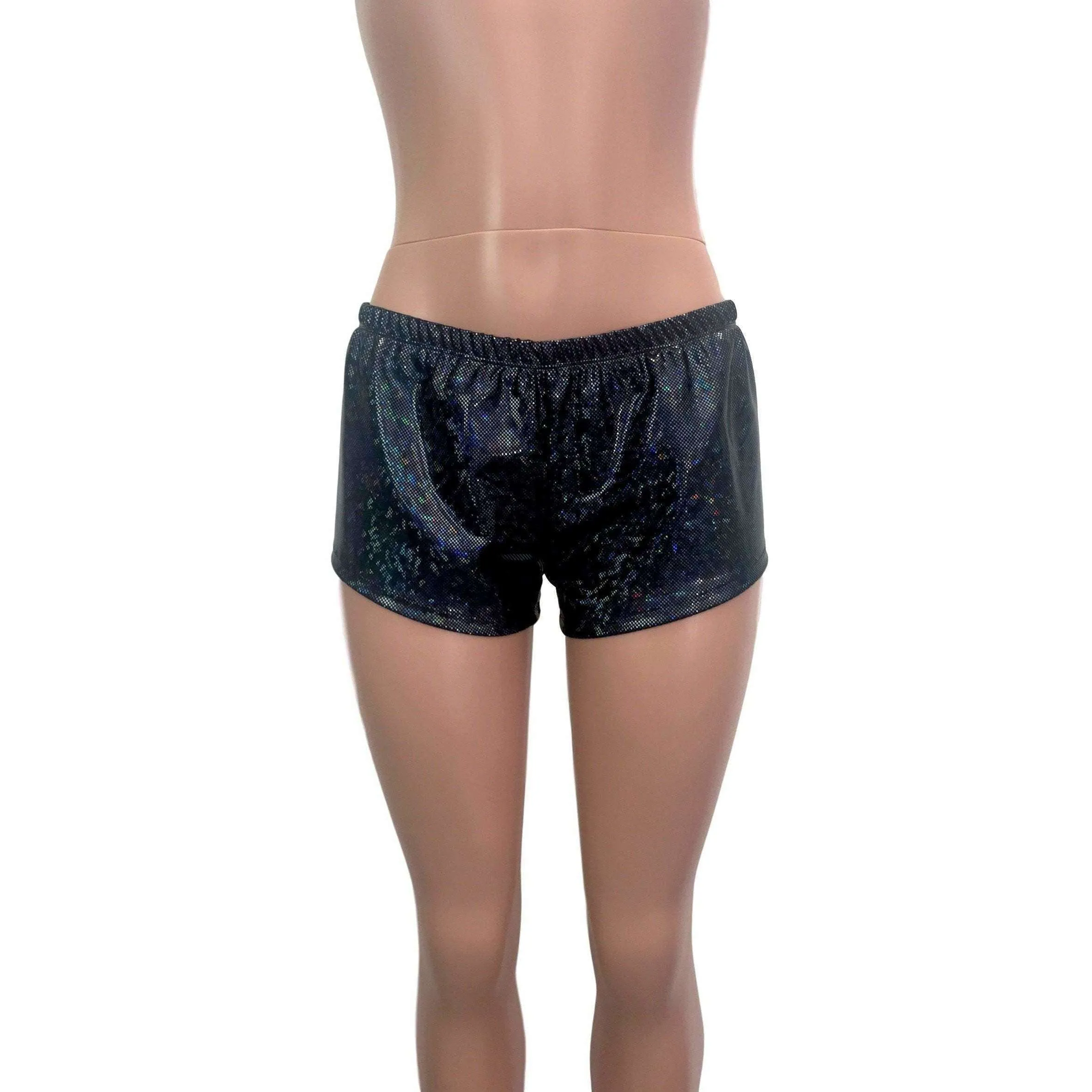 SALE - MEDIUM Rave Shorts - Black Shattered Glass Holographic