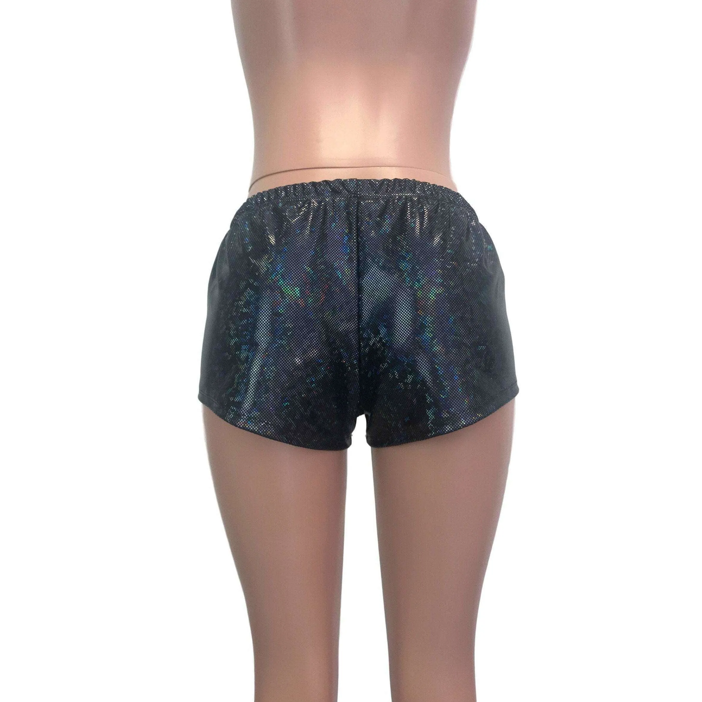 SALE - MEDIUM Rave Shorts - Black Shattered Glass Holographic