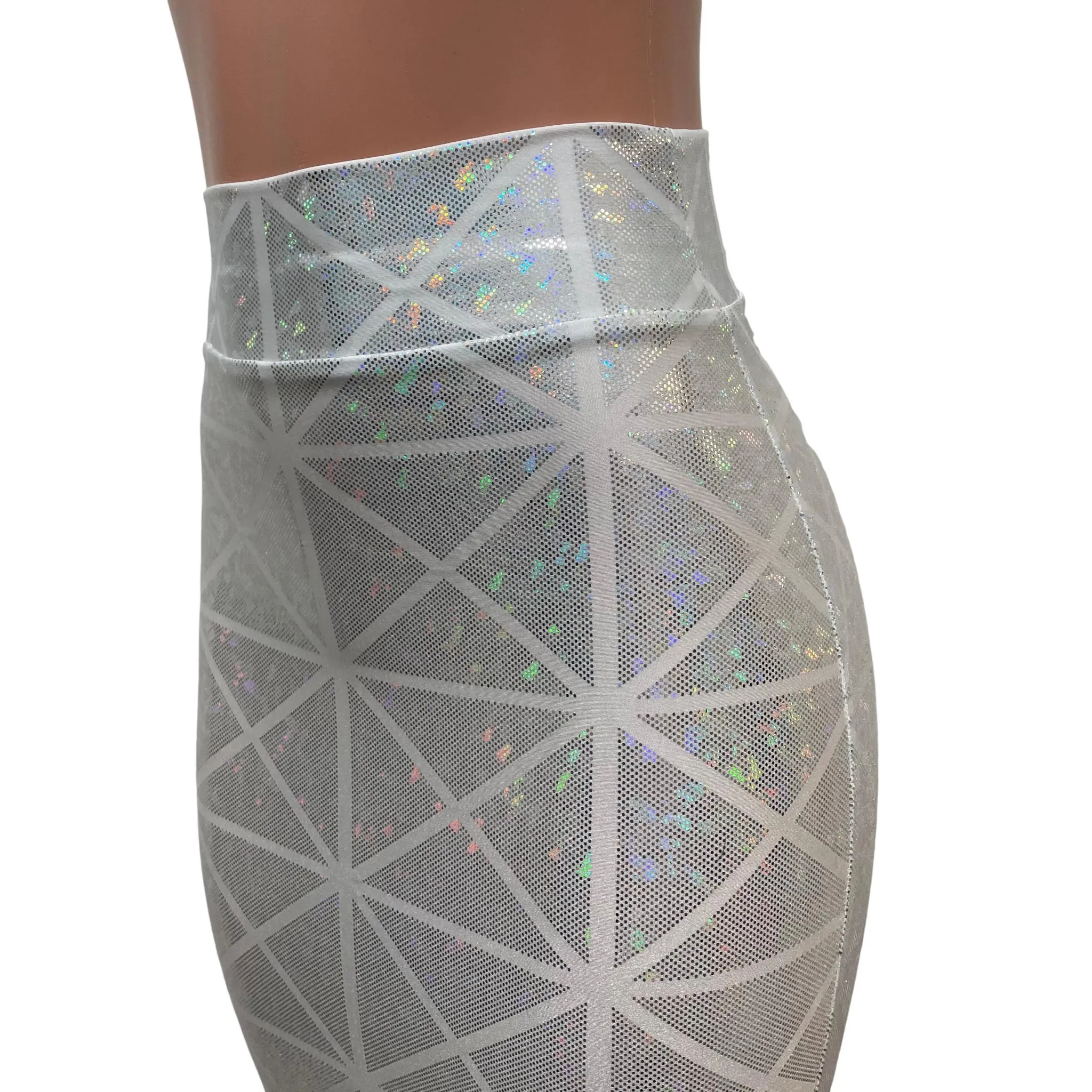 SALE - XS - Silver on White Glass Pane Long Pencil Bodycon Skirt