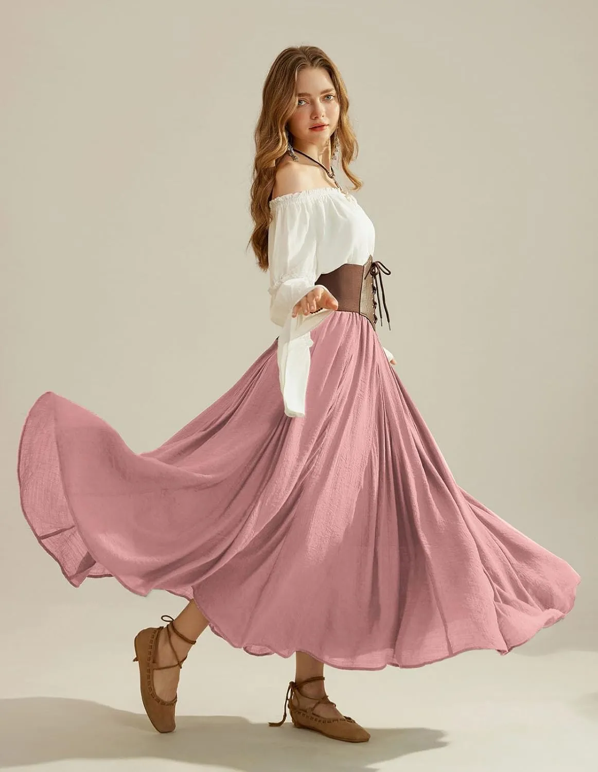 Scarlet Darkness Women Casual Maxi Skirt Flowy Bohemian Renaissance Long Skirts