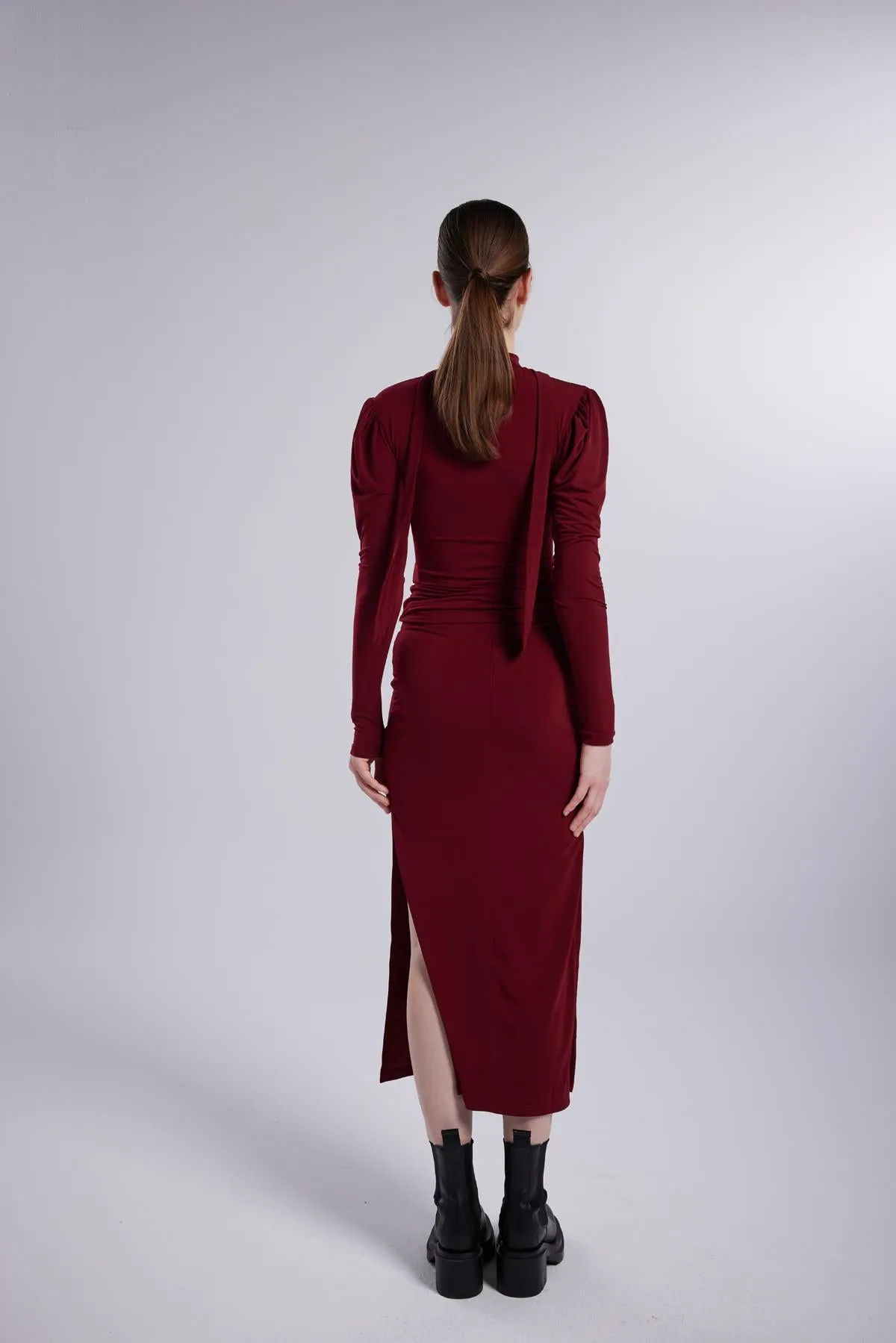 Serre Deep Slit Skirt Burgundy