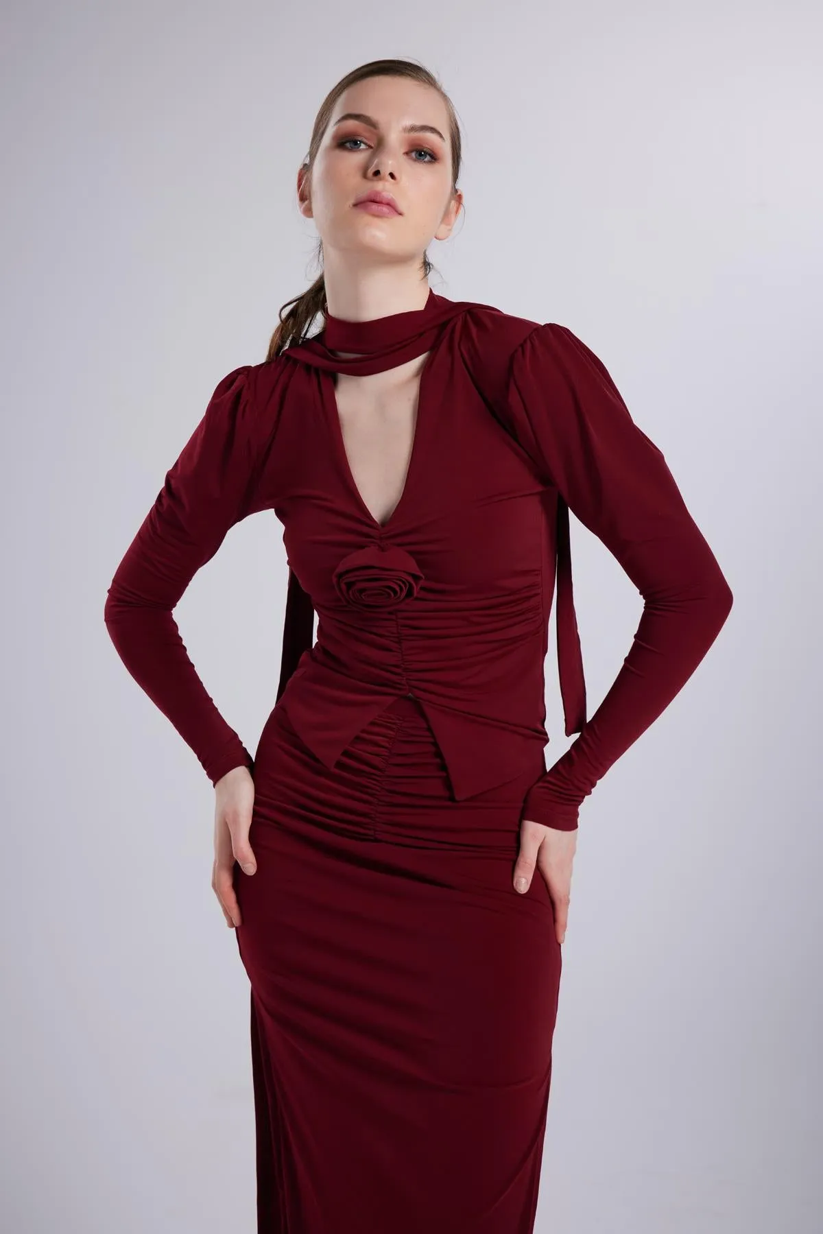 Serre Deep Slit Skirt Burgundy
