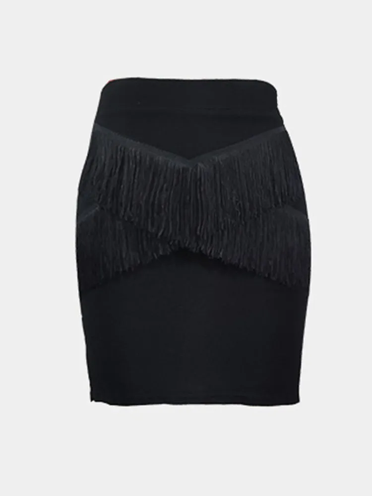 Side Slits Cross Fringe Panel Skirt Latin Dance Exercise Bottoms