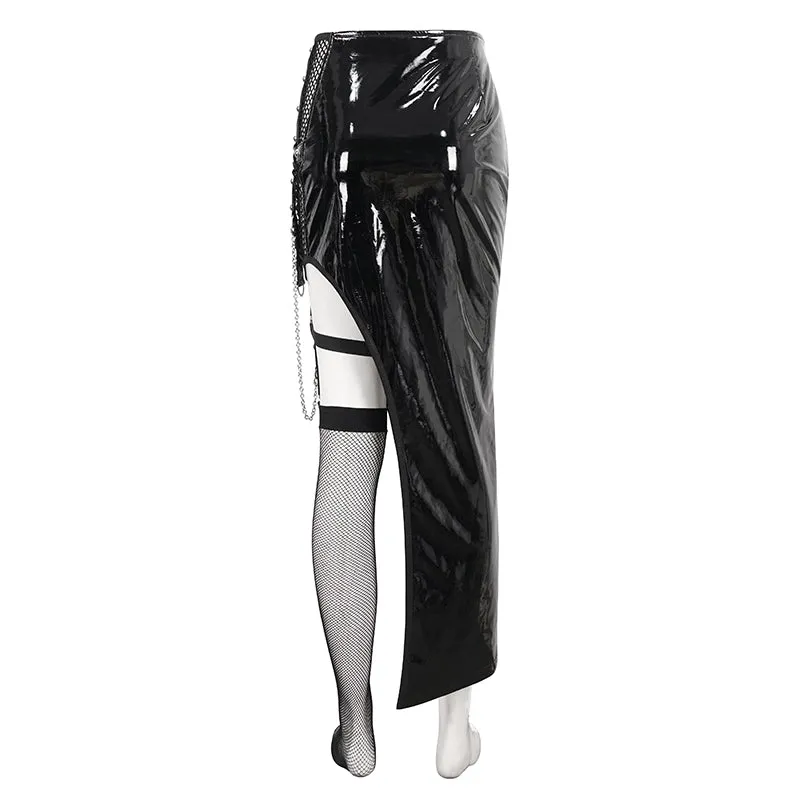 SKT178 Irregular patent leather skirt
