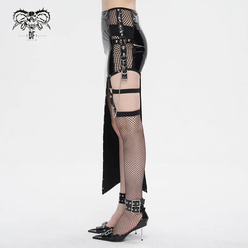 SKT178 Irregular patent leather skirt