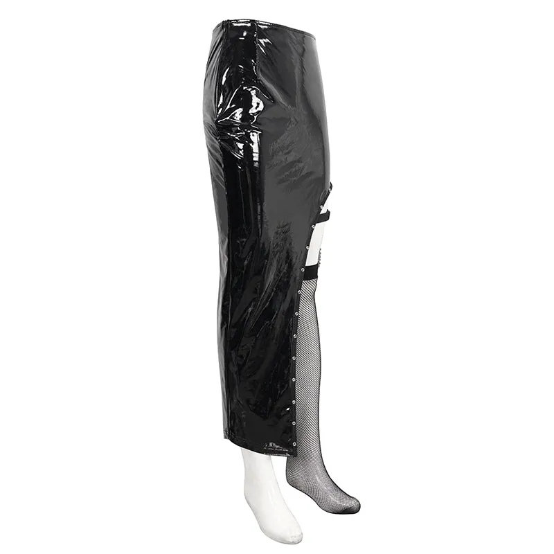 SKT178 Irregular patent leather skirt